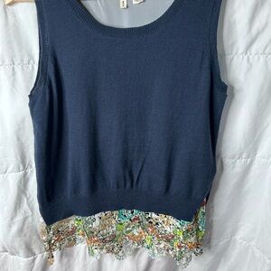 Moth Blue and Gold Embellished Sleeveless Tank Top
